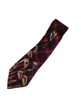 Leonardo Silk Tie Golf Clubs Golfer Red Plaid Mens Necktie Business Career